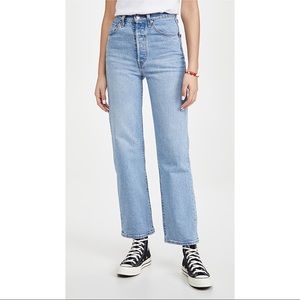 Levi's Ribcage Straight Ankle Jeans Medium Light Wash Sz 26 High Rise Button Fly